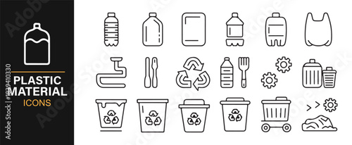 Plastic materials and recycling icon collection for environmental awareness and sustainability projects