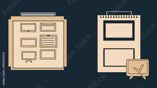 Creative Canvas: A minimalistic depiction of design boards and a clipboard on a table, symbolizing planning, creativity, and the essence of artistic expression.
