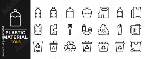 Comprehensive vector pack of plastic-related items including bottles, bags, bins, and industrial tools