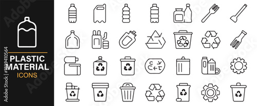 Eco-conscious icon bundle featuring plastic products, recycling symbols, and waste management elements