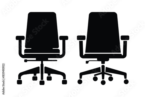 Two black office chairs silhouetted against a white background