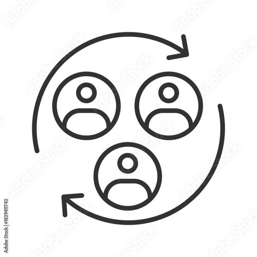 Interact icon in line design. interact, exchange, communication, people, rotation, connection, teamwork on white background vector. interact editable stroke icon