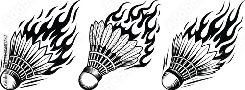 Flaming Badminton Shuttlecock Silhouette Vector.