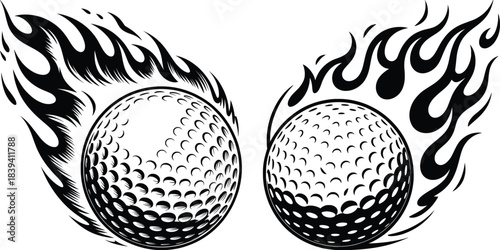 Flaming Golf Ball Illustration Vector Art.