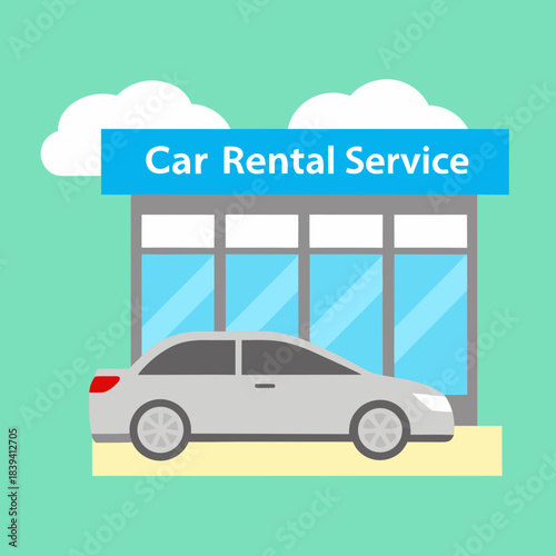 Car rental service station with a vehicle on a vibrant backdrop