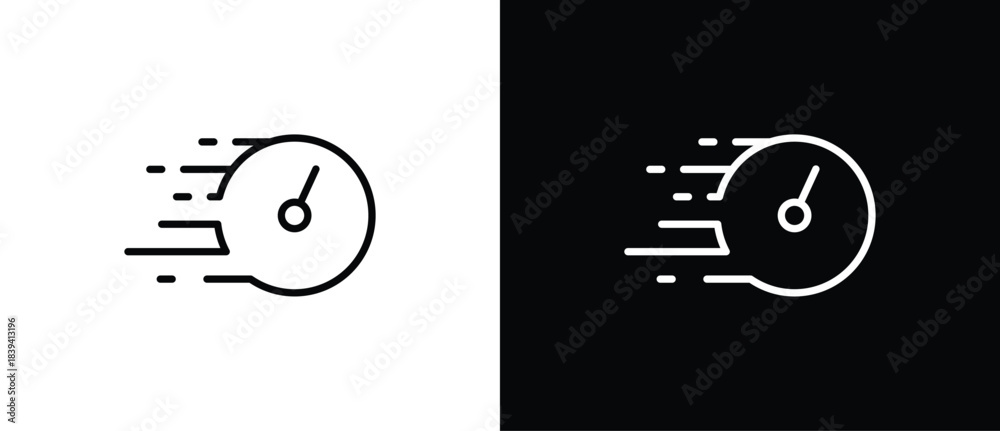 Obraz premium Timer icon line. Stopwatch icon with moving lines indicating speed and agility, fast time icon, countdown timer vector illustration isolated on transparent and black background. Editable stroke.