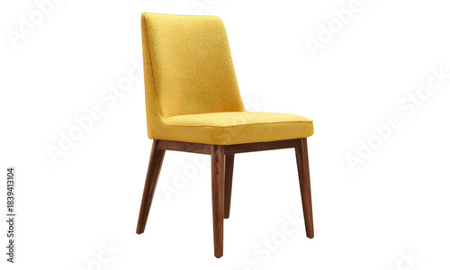 Golden Embrace: A Modern Chair: a modern chair, featuring a radiant golden seat set atop sturdy wooden legs, poised in a setting of understated elegance and inviting comfort.
