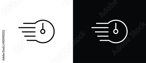Timer icon line. Stopwatch icon with moving lines indicating speed and agility, fast time icon, countdown timer vector illustration isolated on transparent and black background. Editable stroke.