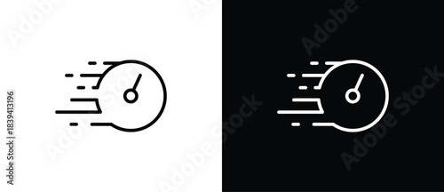 Timer icon line. Stopwatch icon with moving lines indicating speed and agility, fast time icon, countdown timer vector illustration isolated on transparent and black background. Editable stroke.