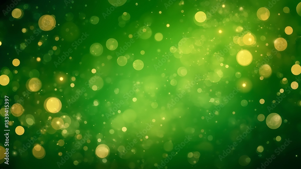 Obraz premium Abstract green background with shimmering golden bokeh lights, perfect for festive designs and holiday themes