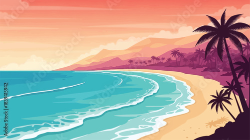 tropical beach with palm trees vector eps file