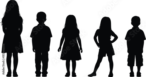 Happy children silhouette standing together showing diversity childhood innocence unity friendship growth education identity group confidence development society culture equality