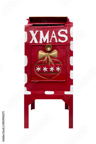 red mailbox for santa claus isolated on white background