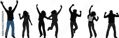Happy energetic people silhouette dancing together in celebration of freedom youth lifestyle movement party joy unity rhythm fun energy