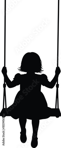 Little girl silhouette swinging alone in peaceful childhood moment showing innocence freedom imagination joy calm dream and gentle playful happiness