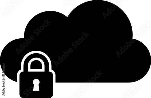 Secure cloud storage icon with padlock symbol