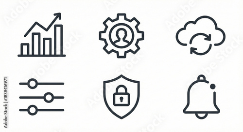 Dashboard UI Icon Set Vector SaaS Web Interface Admin Panel Analytics Settings User Cloud Security App Navigation Menu Graph Chart Data Statistics Internet Software System Technology Computer Screen