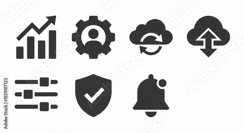 Dashboard UI Icon Set Vector SaaS Web Interface Admin Panel Analytics Settings User Cloud Security App Navigation Menu Graph Chart Data Statistics Internet Software System Technology Computer Screen