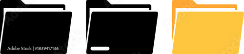 Three file folders one yellow two black icons