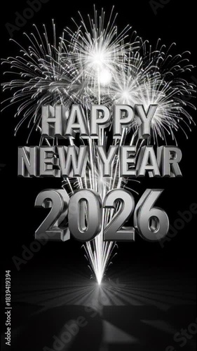 Spectacular Silver Happy New Year 2026 Celebration with Dazzling Fireworks Display