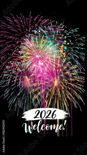 Vibrant Fireworks Exploding in the Night Sky Welcoming the Year 2026