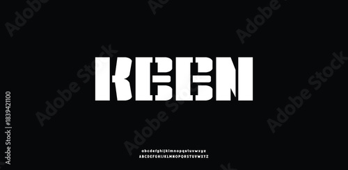  A bold, blocky stencil-style font with a sharp industrial look.
