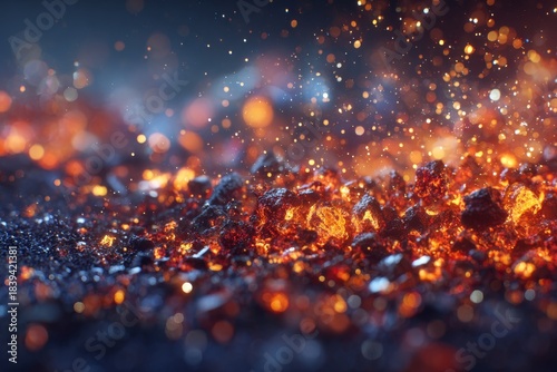 Detailed view of burning wood embers