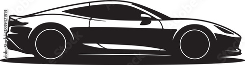 Black Silhouette of a Sports Car with Dynamic and Aerodynamic Shape automobile vehicle