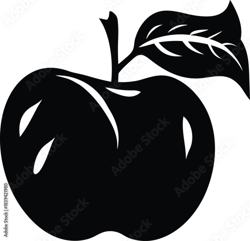 Delicious Apple Fruit Healthy Eating Diet Food Produce Ingredient Vector Silhouette Illustration