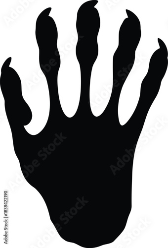 Distinctive black silhouette of a wild animal paw print showing individual digits and sharp claws