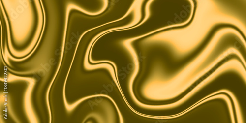 Golden, black and silver overflowing colors, Fluid art texture. Golden yellow fabric drapery background. 3d illustration, 3d rendering. Gold luxury satin fabric texture for background. Pleated fabric.