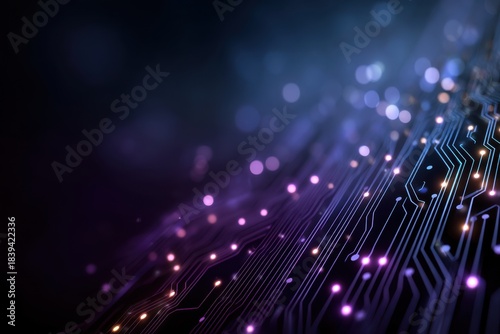 Glowing purple circuit board background with digital lights and futuristic tech vibe for tech concepts