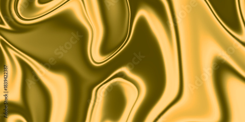 Golden, black and silver overflowing colors, Fluid art texture. Golden yellow fabric drapery background. 3d illustration, 3d rendering. Gold luxury satin fabric texture for background. Pleated fabric.