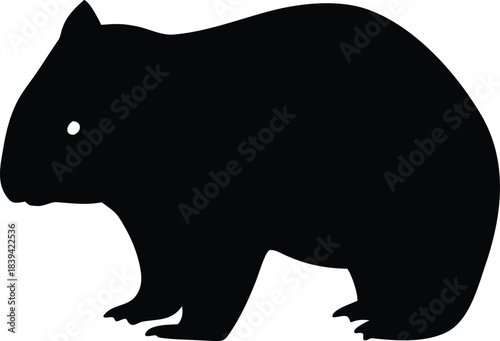 Detailed Australian Wombat Silhouette Standing Profile with Visible Eye Feature