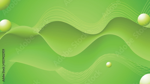 An abstract green and blue background features flowing wave patterns and elegant light curves in a modern vector illustration design template