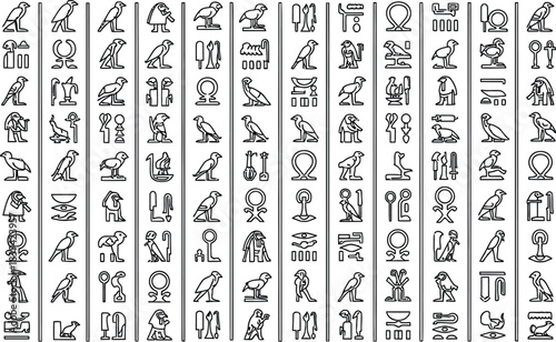 Ancient Egyptian Hieroglyphs Collection Featuring Birds and Symbols writing