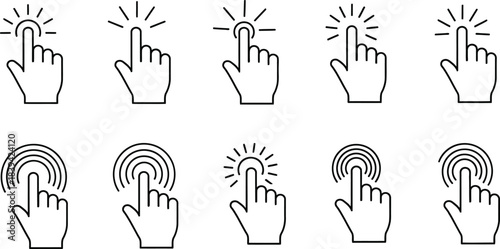 Collection of Hand Cursor Icons Representing Clicking and Selection Actions pointer