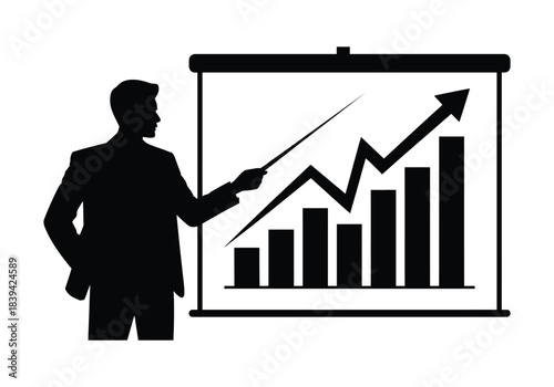 Businessman giving a presentation on financial growth and success metrics