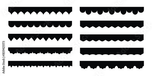 Vector Set of Various Black Scalloped, Wavy, and Jagged Edge Borders for Decorative Paper Craft, Labels, and Textile Trim Design