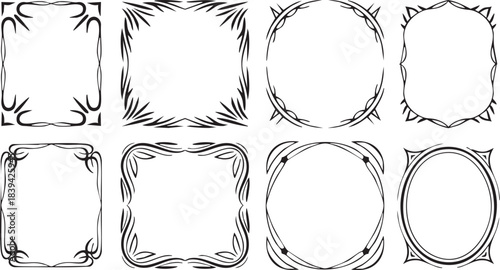 Gothic game frame set, vector fantasy medieval border, vintage tribal symmetry mystic design element. UI dark mystery menu, magic RPG antique arch swirl ornament print. Spike gothic frame collection