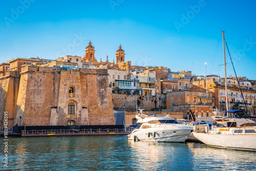 Panoramic view of beautiful Isla Basilica and old town of Birgu, Malta