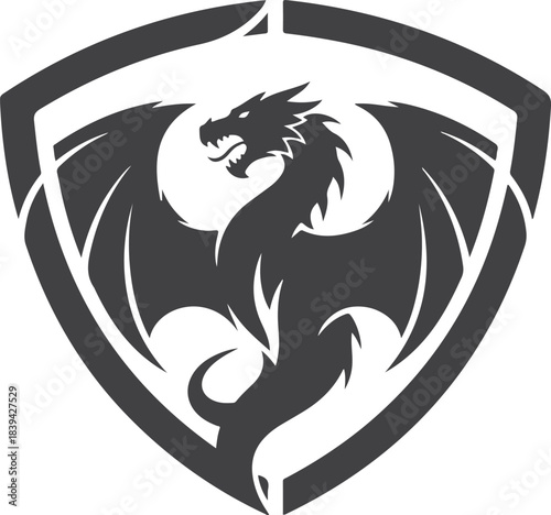 Billede på lærred Dragon shield emblem vector icon graphic design symbol logo power