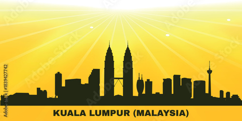 Photography Stylized black silhouette panorama of Kuala Lumpur on a bright yellow background