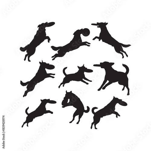Frisbee Dog Silhouettes Collection,Frisbee Dogs Silhouettes,Vector Frisbee Dog Silhouettes,Dog Playing Frisbee Silhouettes,frisbee dog vector