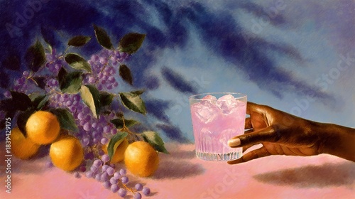   A lilac-branched lemon in a glass hand