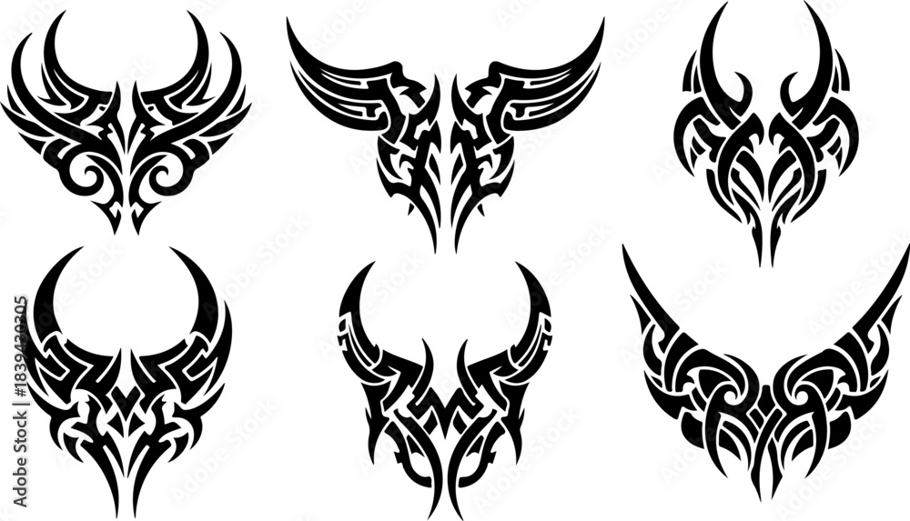 Obraz premium Tribal Tattoo Design Bundle – Abstract Sharp Symmetrical Vector Set