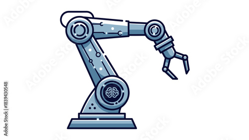 Robotic Arm Vector Illustration with Brain Symbol Modern Industrial Robot Technology Concept Automated Mechanical Arm with Artificial Intelligence Features