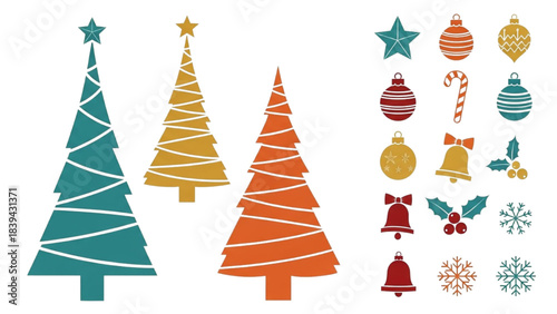 A charming collection of festive Christmas holiday decoration elements, perfect for seasonal graphic designs and celebrations