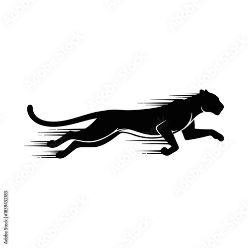 Cartoon leopard character running fast silhouette, vector art