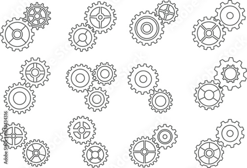 Black outlines neat icons of neat wheel gear cog machine turn rotate set vector